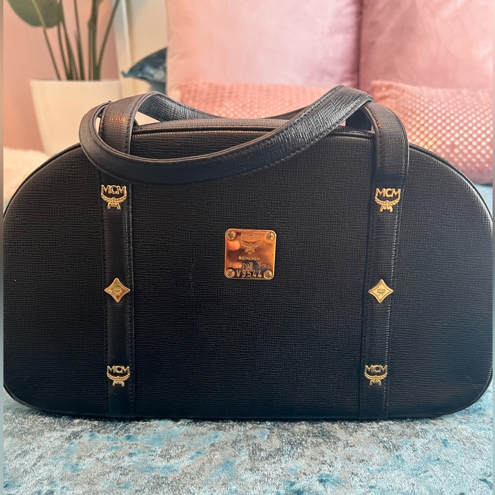 MCM Black Leather Shoulder Bag 13 inches